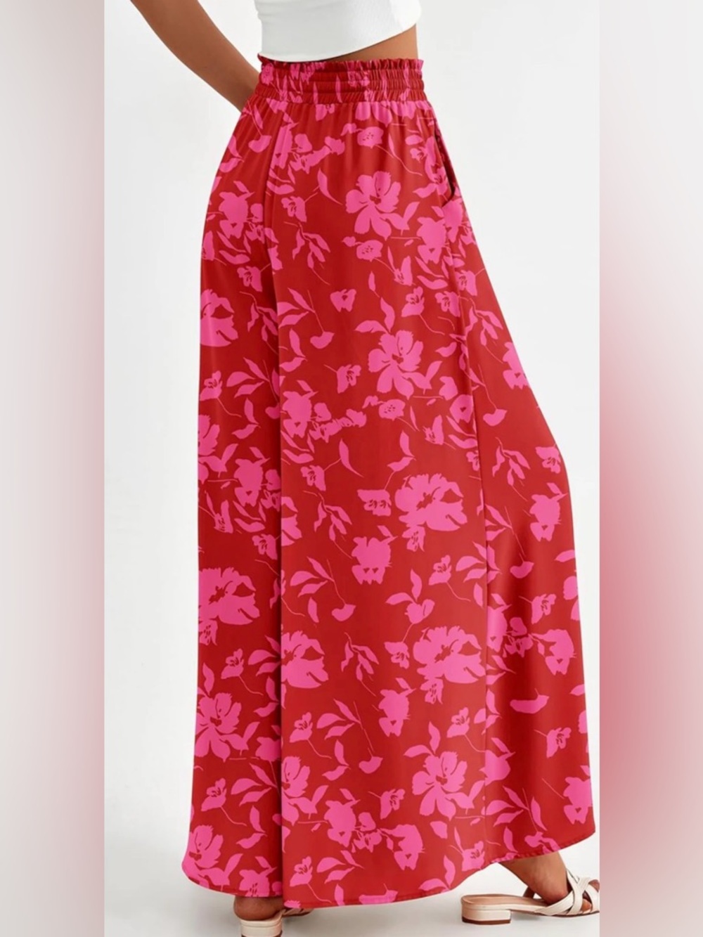 BTFBM Calista Smocked Floral Wide Leg Pants Sz XXL - Picture 2 of 8